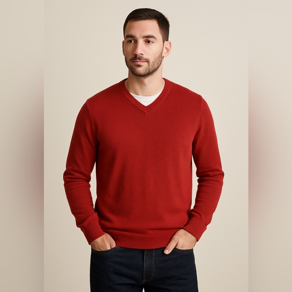 Brooks Brothers L Red v-neck Cotton Pullover Sweater